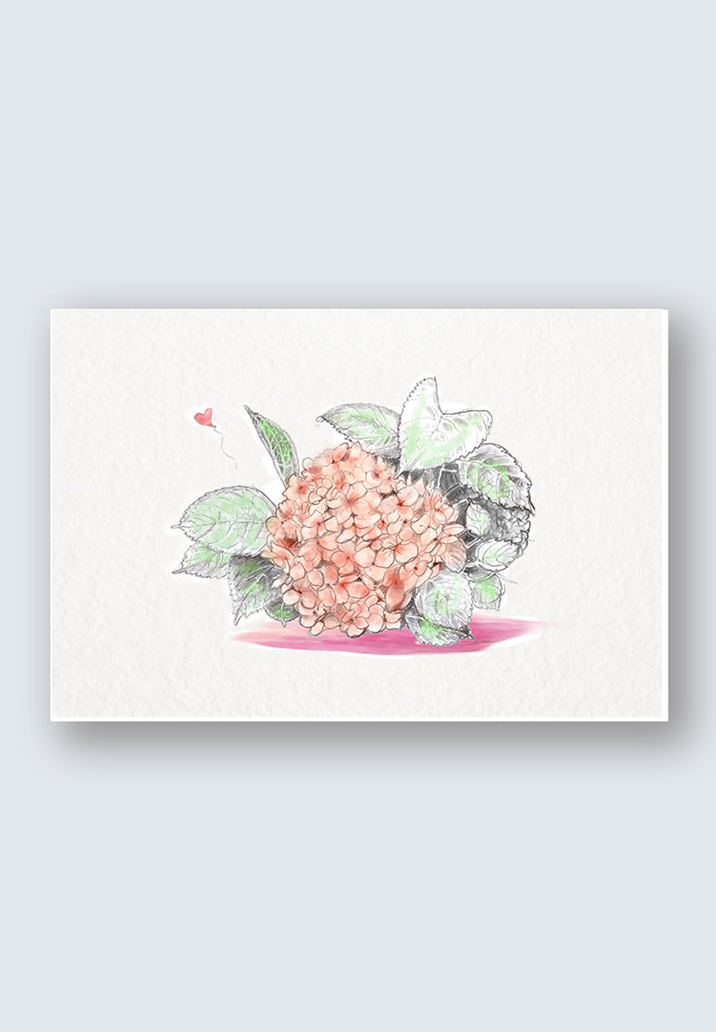 hydrangea red greeting card