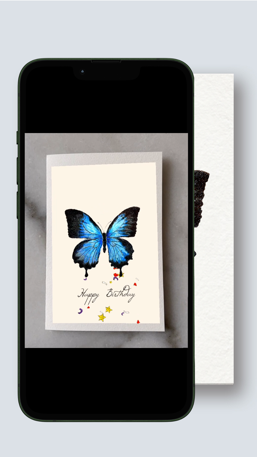 eCard AR Interactive Blue Butterfly Birthday Greeting Card