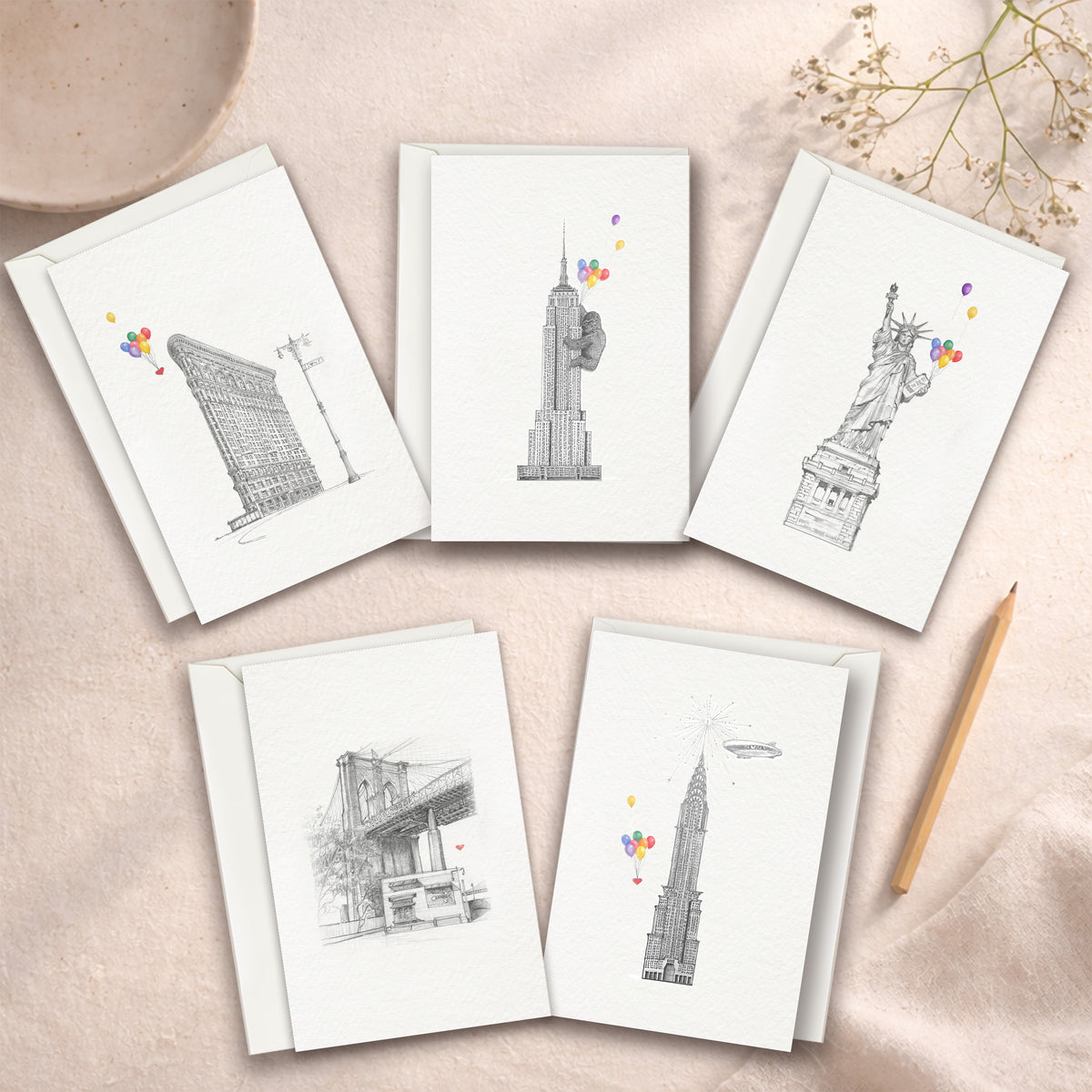 New York City Landmark Greeting Card Set –  5 Iconic Designs